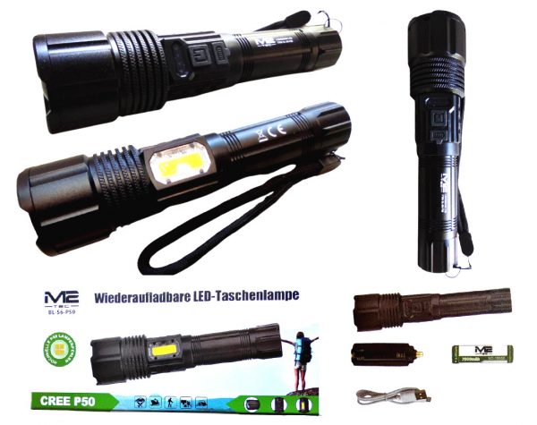 Premium-Taschenlampe BL‑S6‑P50 (LED P50) Zoom, USB, satte Reichweite