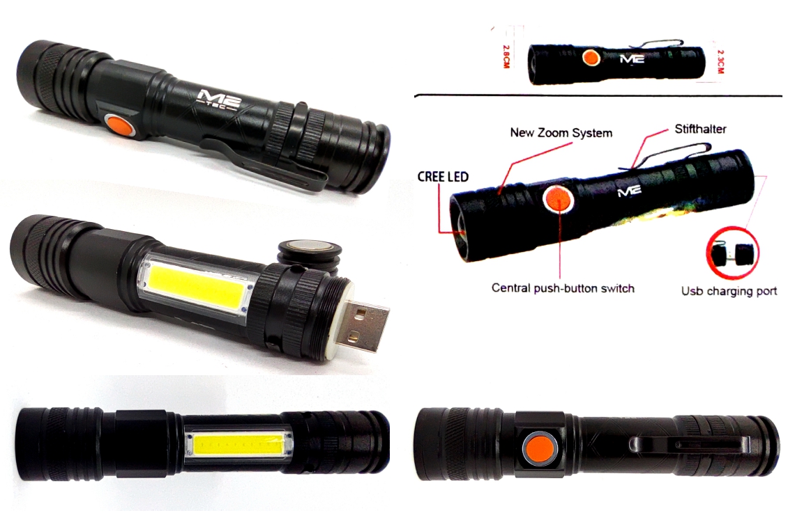 Taschenlampe Aluminium Zoom USB Direktaufladung integrierten Lithium-Ionen-Akku, aufladbar per USB. Länge ca. 13 cm
