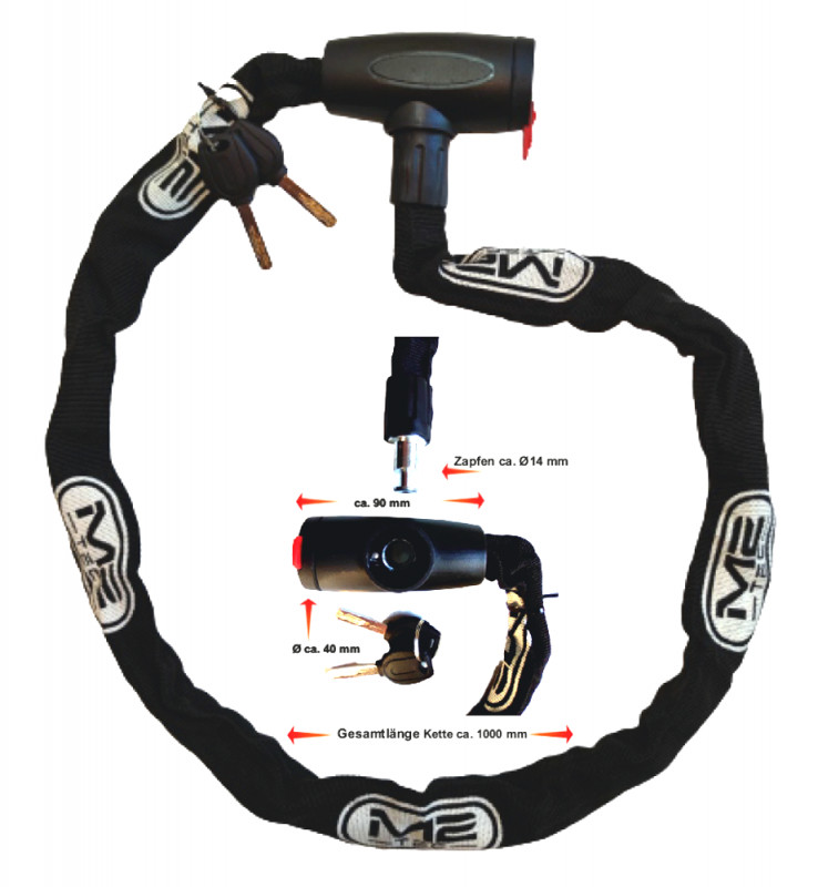 M2-Tec Kettenschloss 217 mit 2 Sicherheitsschlüsseln – Fahrradschloss für Fahrrad, E-Bike, Pedelec & mehr