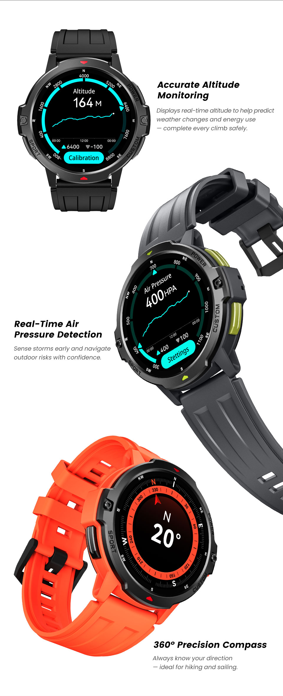 C31 Outdoor GPS Smartwatch – 1,46″ TFT, 3 ATM, 580 mAh