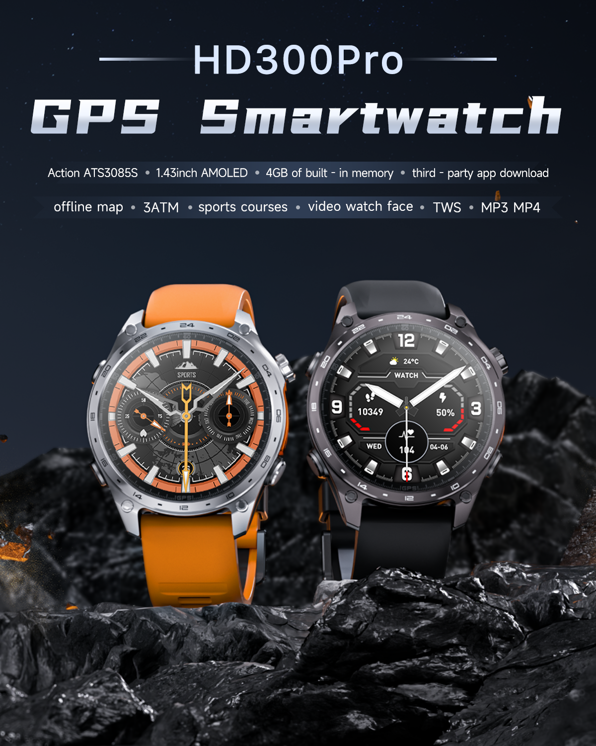 Smartwatch HD300 Pro – 1,43" AMOLED, GPS, 3ATM