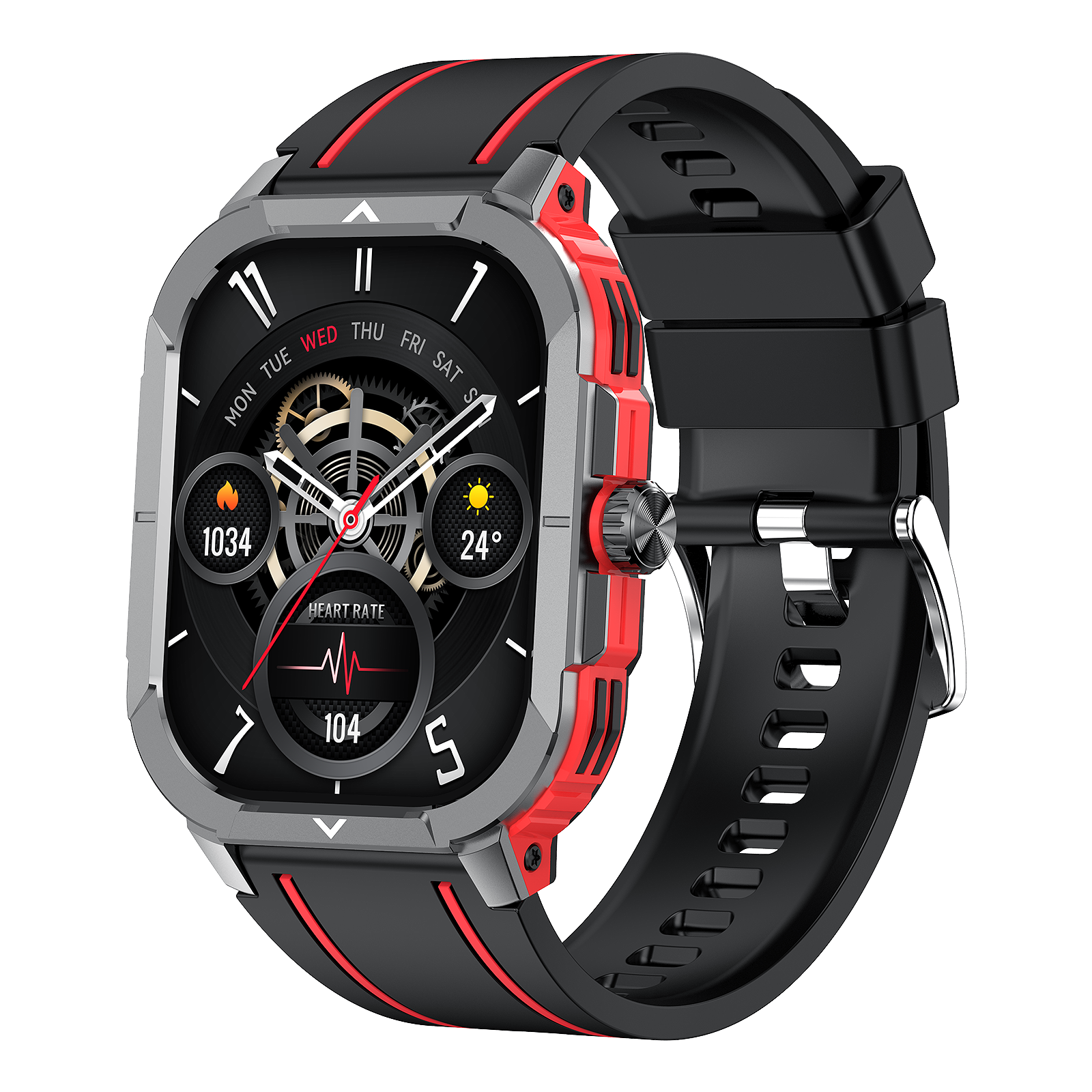 HK56 Outdoor Smartwatch 2,06″ AMOLED, GPS, NFC, Telefonie, 24-h HF/SpO₂, 300 mAh, IP68. Wasserdicht Wellness rot