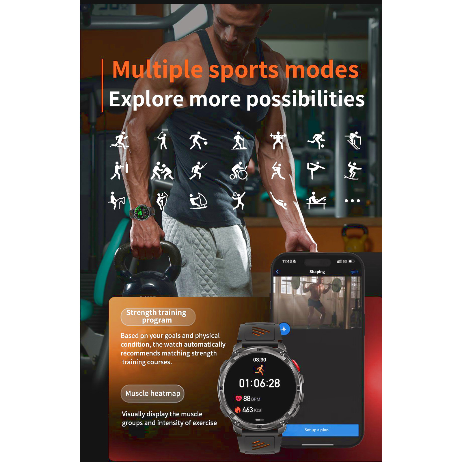 HT33 Smartwatch – Bluetooth Uhr mit Telefonfunktion, 1100 mAh Akku, IP68, Herzfrequenz, Blutdruck, Schlaf & Sportmodi – Bild 14