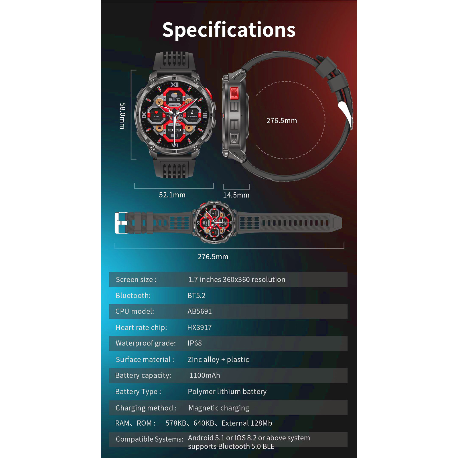 HT33 Smartwatch – Bluetooth Uhr mit Telefonfunktion, 1100 mAh Akku, IP68, Herzfrequenz, Blutdruck, Schlaf & Sportmodi – Bild 13